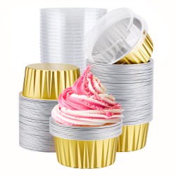 Roamkit 100pcs Cake Baking Cups Food-Grade Mini Aluminium Foil Baking Cups Multi-Purpose Disposable Ramekins Foldable Design Safe and Easy to Use Desert Cheesecake Pans for Party Favor Birthday